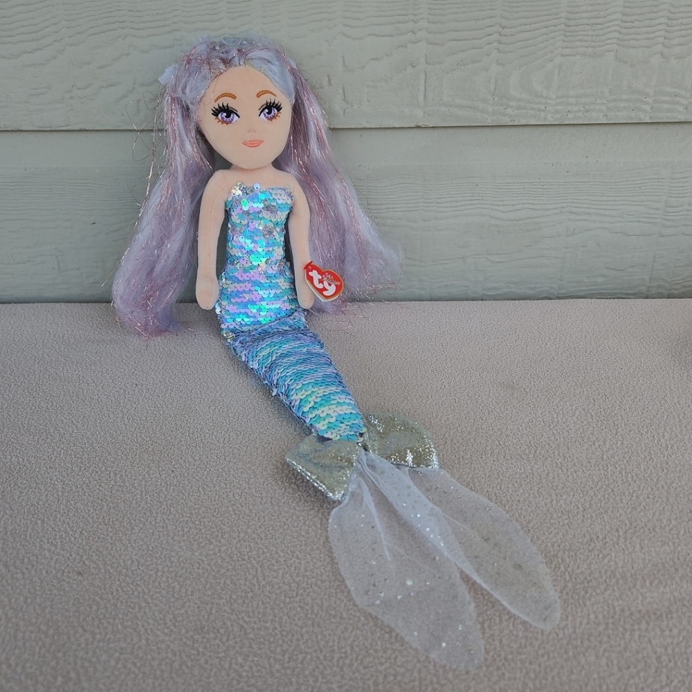 TY Sea Sequins Mermaid Athena Plush Doll 18" Flip Sequin Blue Limited Collection